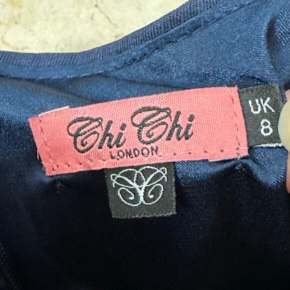 Chi Chi London 4 Blue Midi Skater Dress Tutu Gown Prom Formal Special Ocassion - Picture 2 of 12